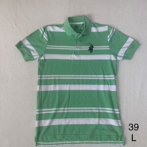 Polo By Franky Max Men Size‎ L Short Sleeve Shirt Green And White Strip.